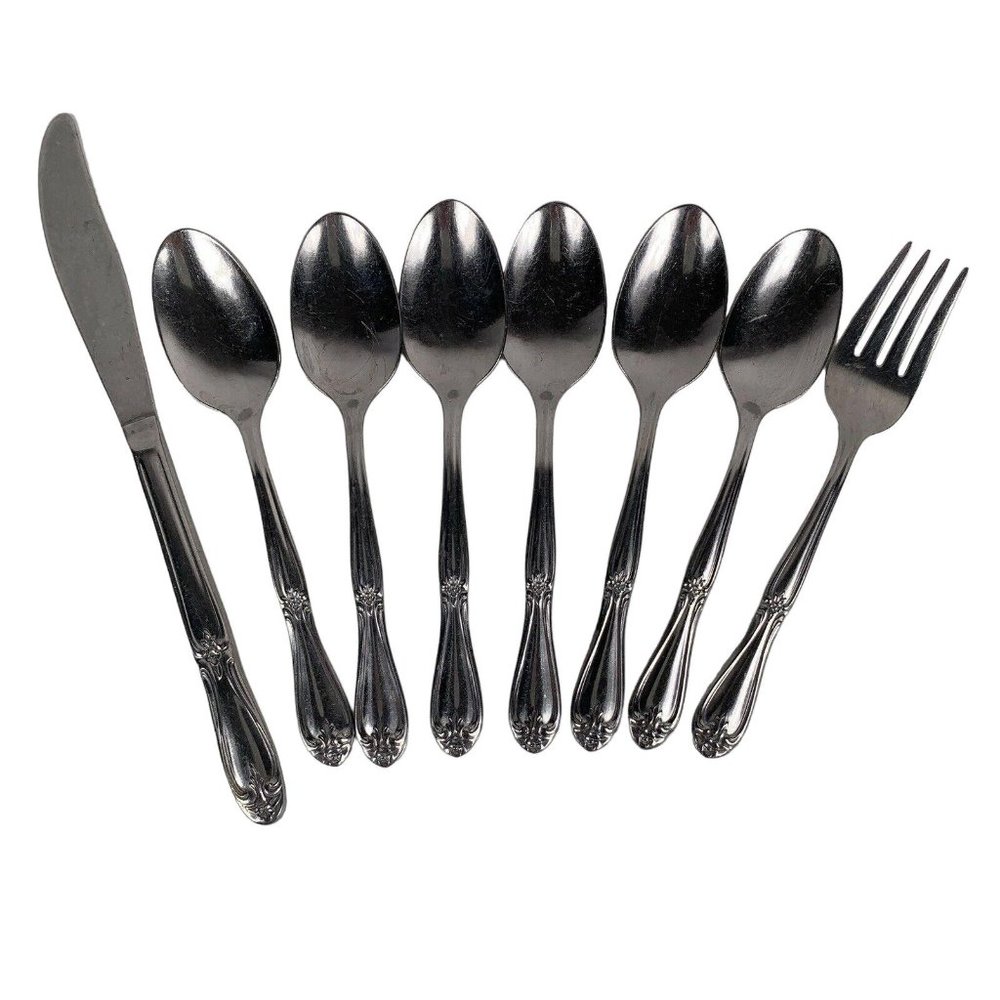 Superior Stainless USA Mixed Utensil Lot 6 Teaspoons 1 Salad Fork 1 Modern Knife